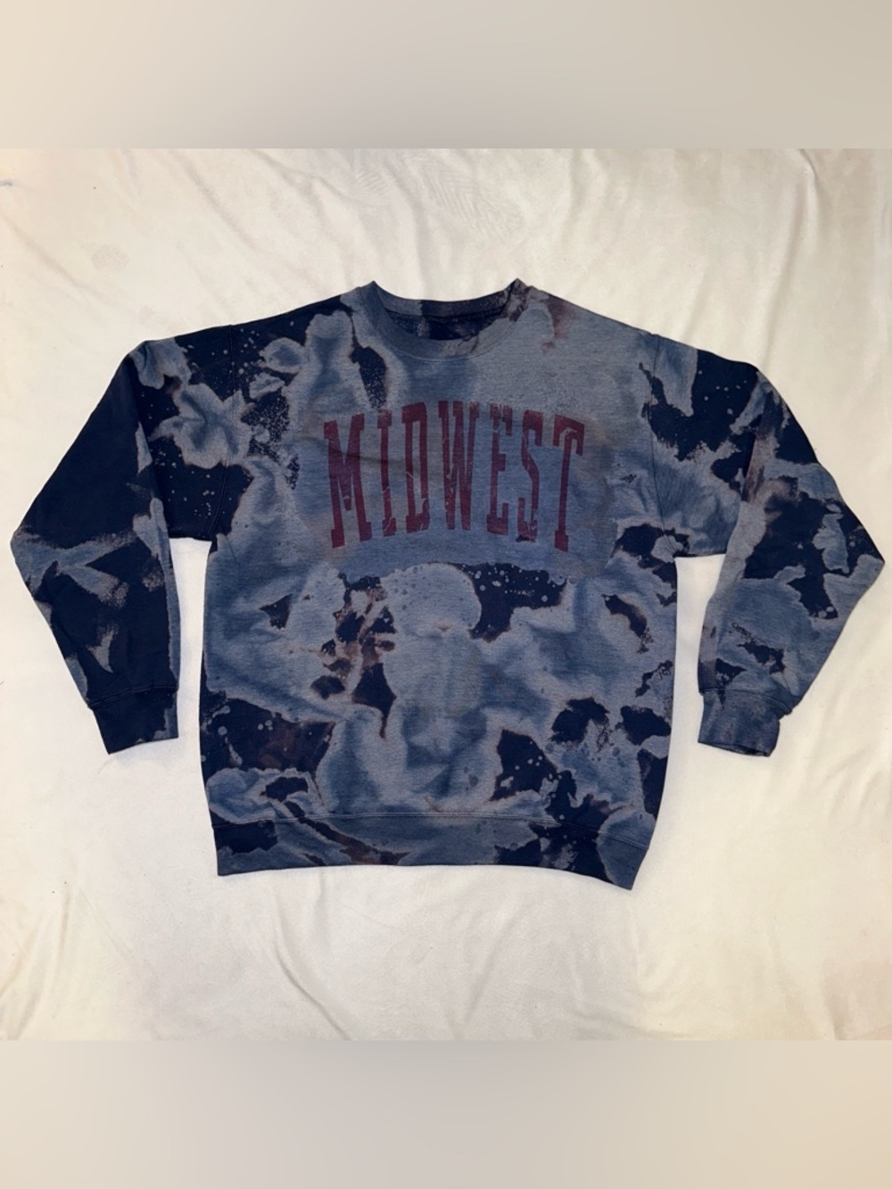 Midwest Bleached Tie-Dye Navy Blue & Maroon Crewneck Sweatshirt Size Large